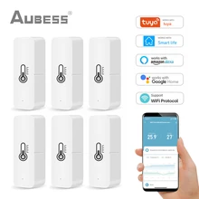 AUBESS Tuya WiFi Smart Temperature And Humidity Sensor Monitoring Reminder Works With Smart Life Voice Control Alexa Google Home