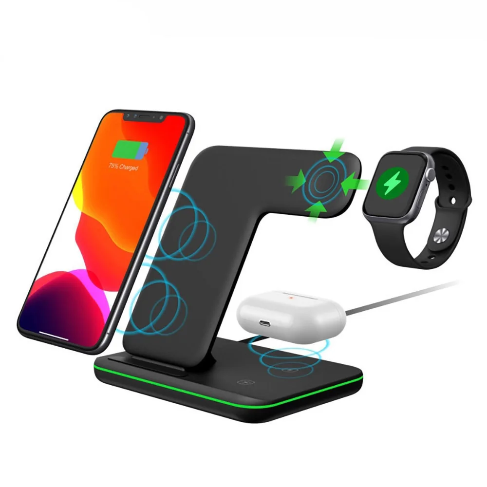 

Беспроводное зарядное устройство 3 в 1, 15 Вт, для iPhone 12 11 XS XR X 8 Samsung S21 Apple Watch 6 5 4 3 Airpods Pro Galaxy Dock