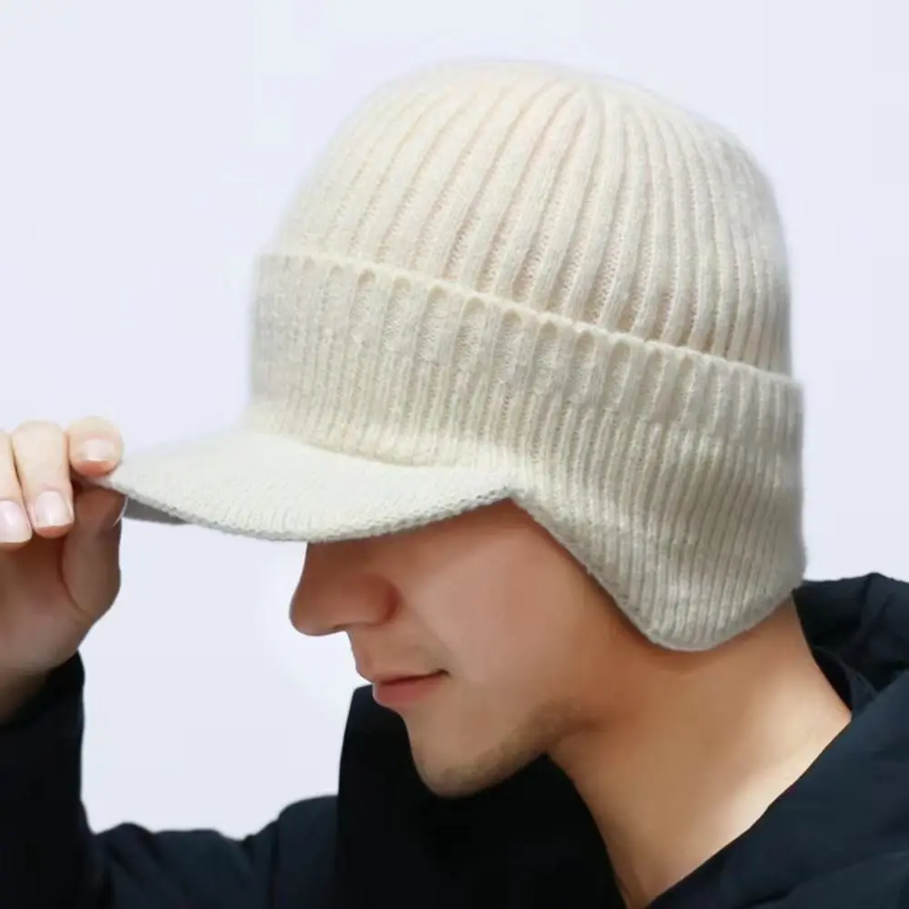 Short Brim Ear Protection Men Knitted Cap Winter Warm Ski Earflap Hat Cycling Outdoor Beanies Hat