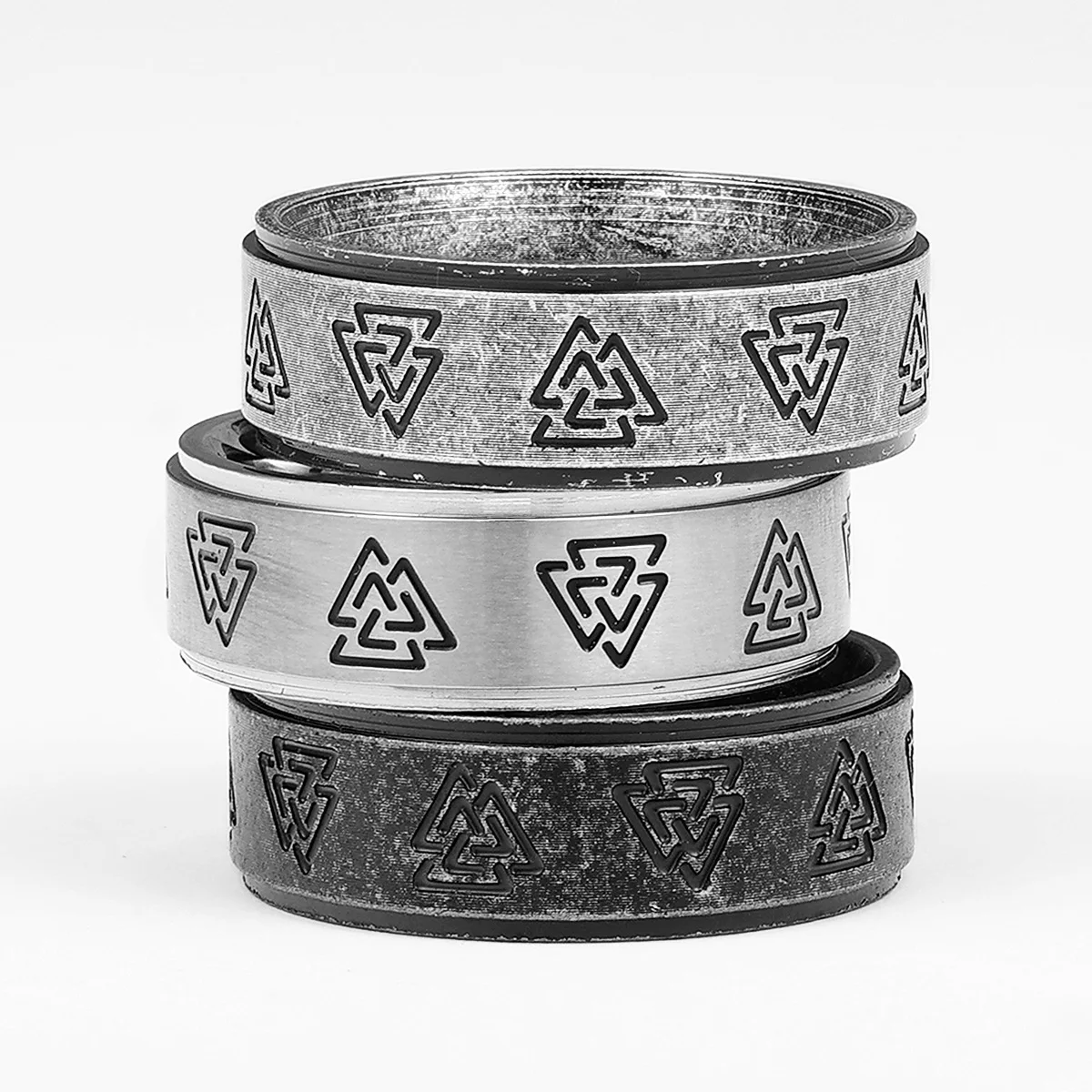 Vintage Black Viking Odin Triangle Ring - Stainless Steel Jewelry, Punk Rock Fashion Accessories, Gift Wholesale