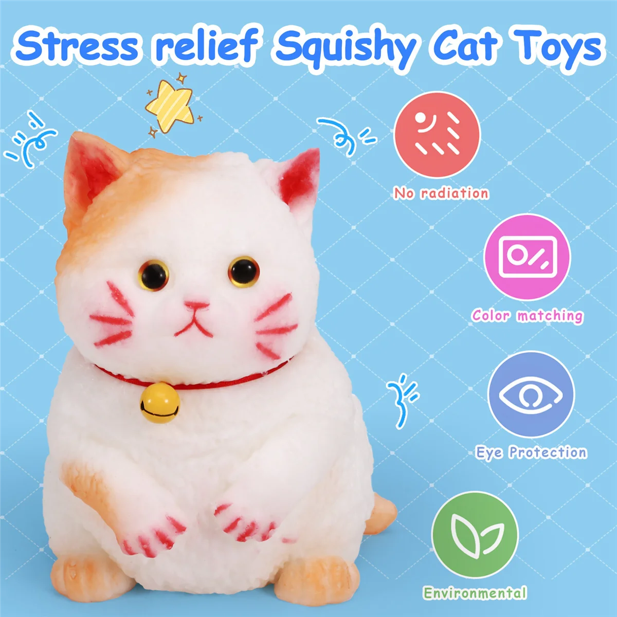 BAAU Medium Squishy Cat Toys Stress Relief Cat Squishy Toys Funny Soft Stress Toy Gifts,C