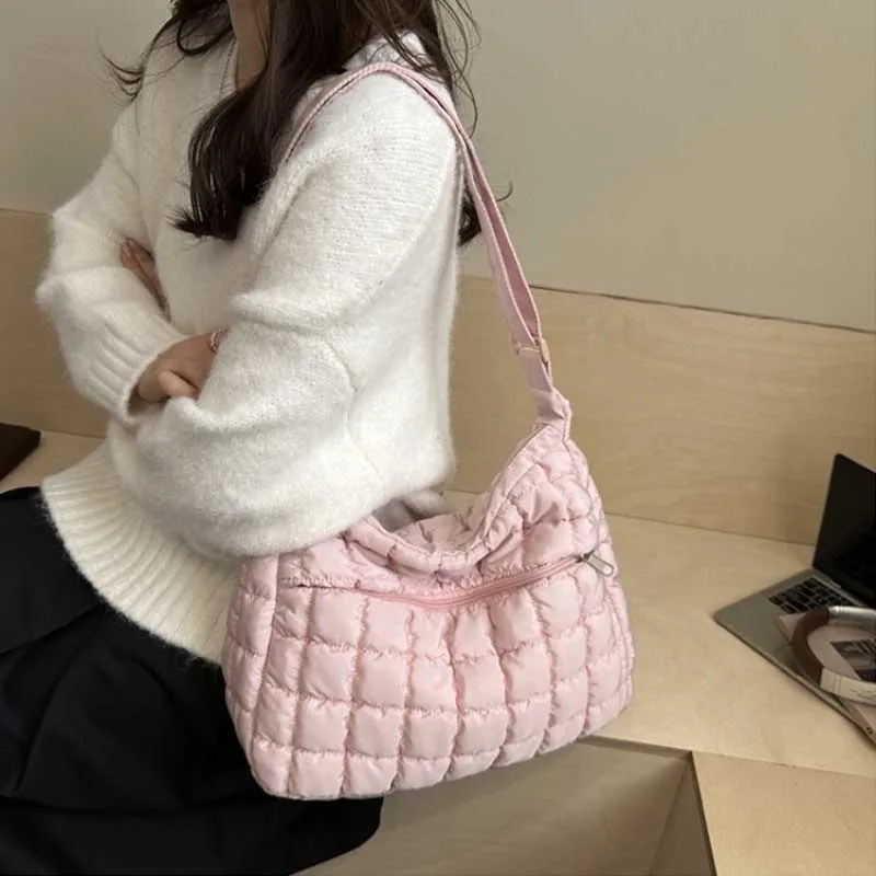 2025 New Quilted Puffer Shoulder Bag for Women Large Capacity Tote Sling Bag Fashion Casual Crossbody Satchel Bag Female Handbag 3