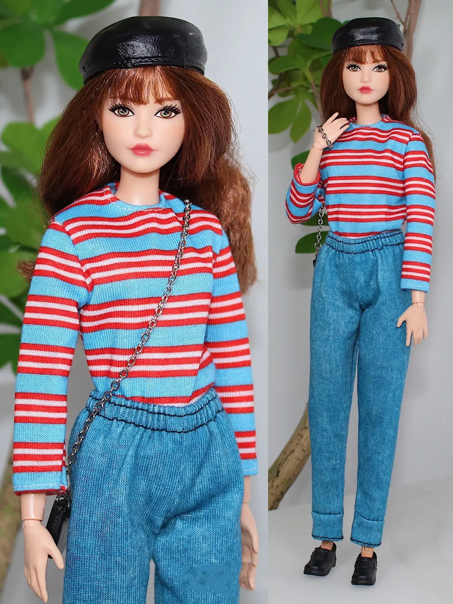 Street Style 1/6 BJD Doll Clothes for Barbie Outfits Stripped Shirt Top & Jeans Pants 11.5