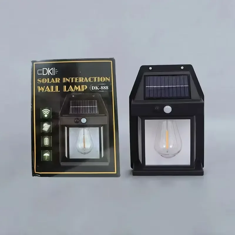 Solar Tungsten Night Lamp, Motion Sensor Wall Lantern Waterproof, Garden Courtyard Decor Lamp