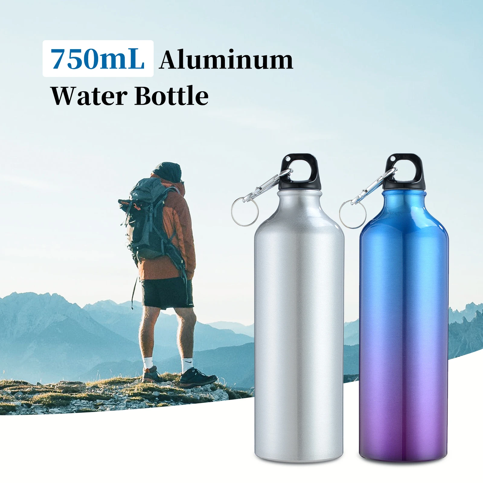 Sports Water Bottle 750mL Aluminum Outdoor Bike Sports Water Bottle Drinking Kettle Drinking Cup Leakproof Water Jug for Travel Running Camping