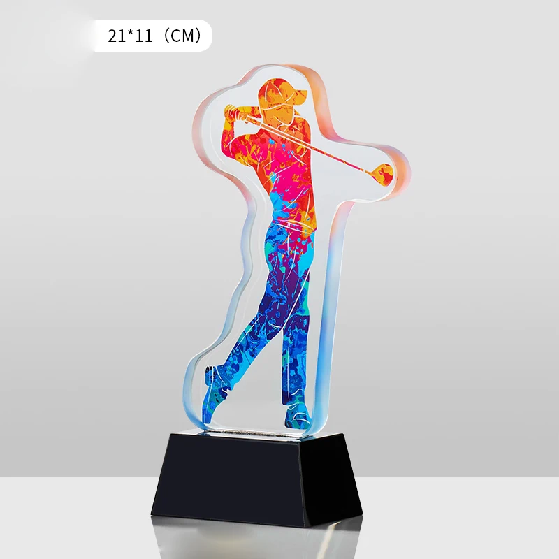 Customized High-End Golf Crystal Trophy, Souvenir, Home Decoration, Creative Wood, Resin Commemorative Rod, One Hole Awards, 1Pc