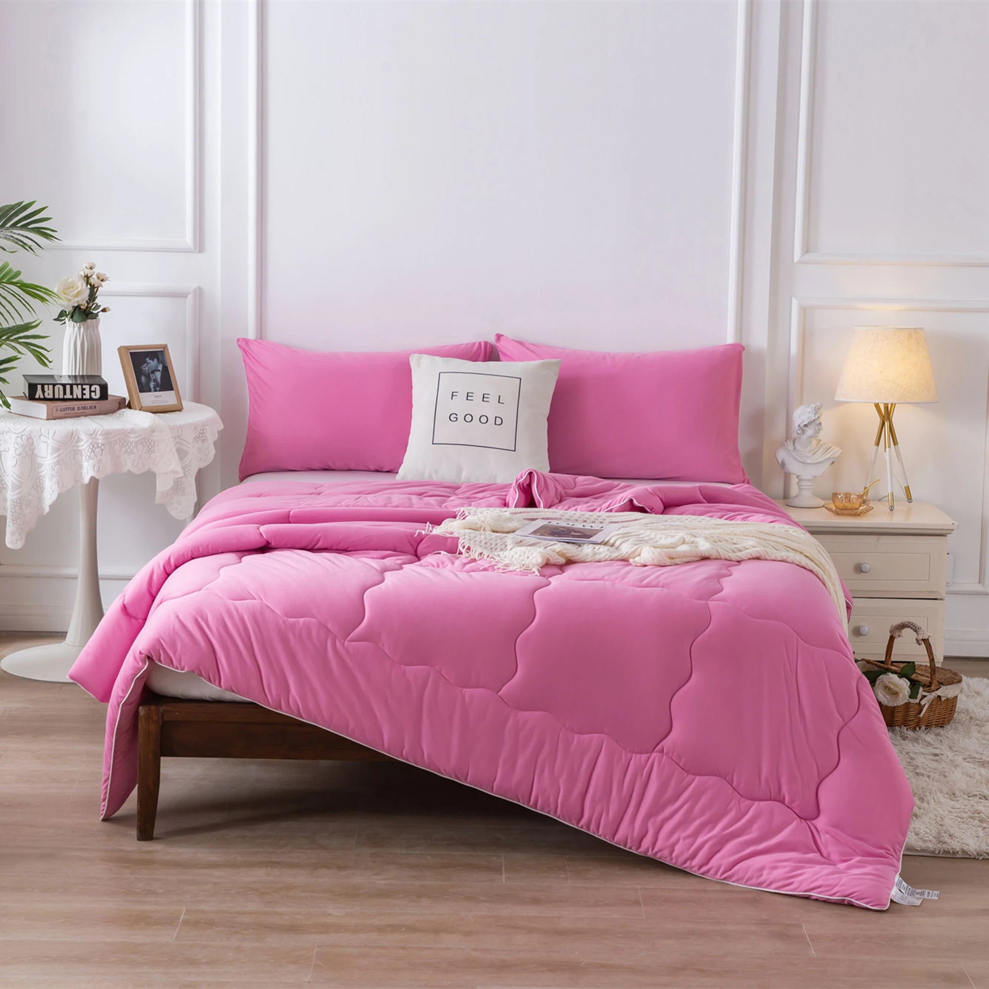 

Reversible Twin XL Bed Comforter Set Knit Cotton Cozy Fully Breathable Rose pink Bedding for Kids Girls All Season Use