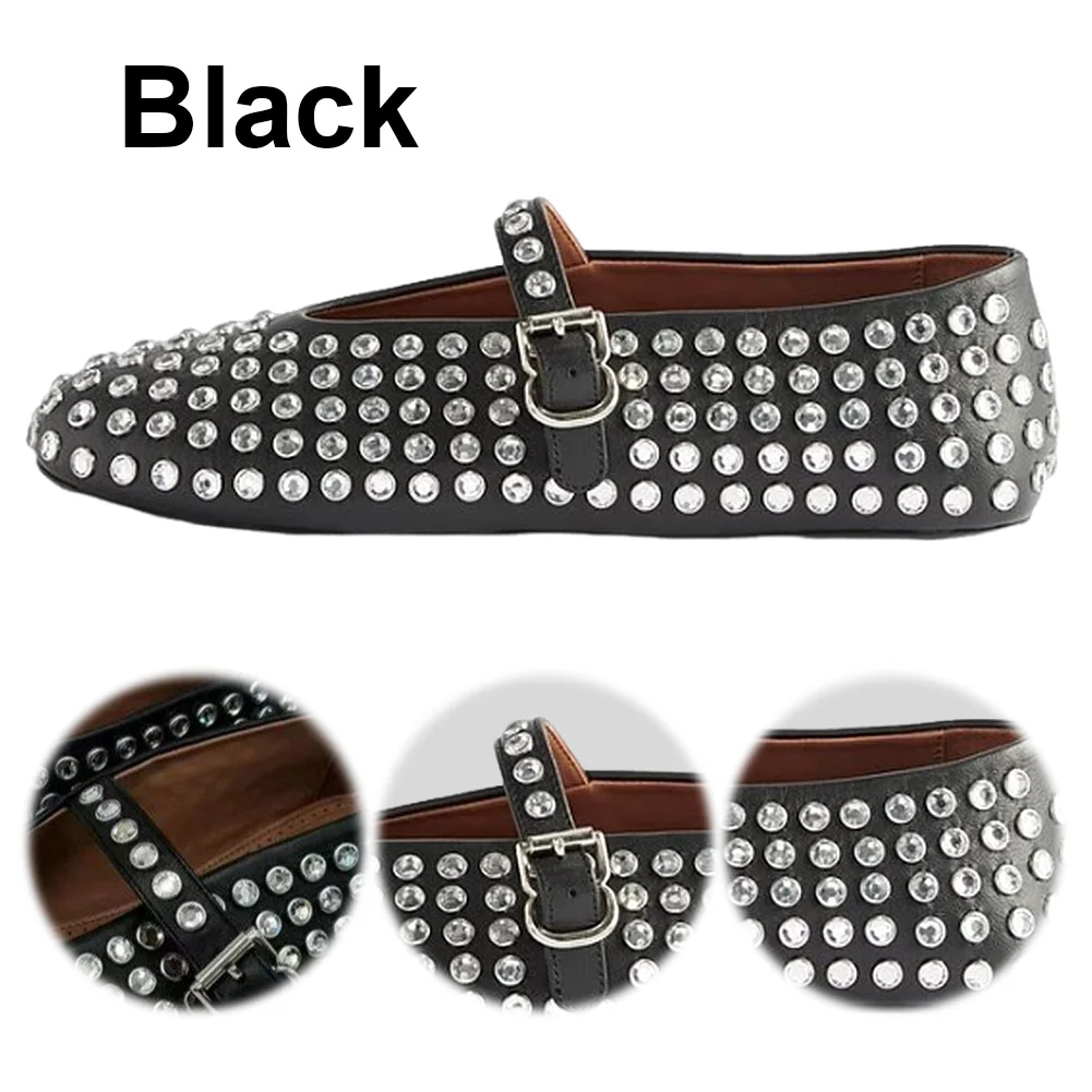 Women Shiny Rhinestone Shoes with Buckle Strap Rhinestone Ballet Flats Crystal Ballerina Shoes Comfortable Female Casual Shoes 2