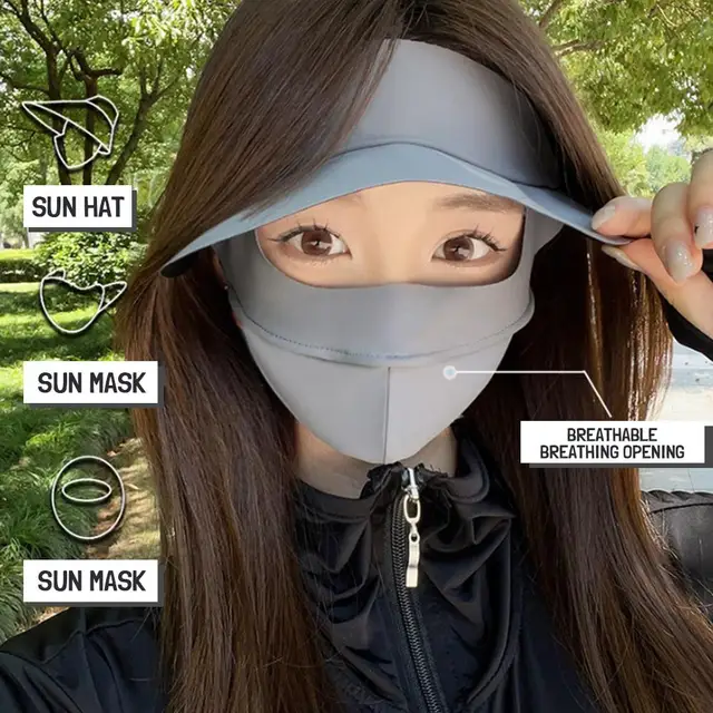 Full Face Sun Protection Mask Outdoor Breathable Uv Protection Sunscreens Hat Scarf Uv Protection Thin Ice Silk Face Mask 6