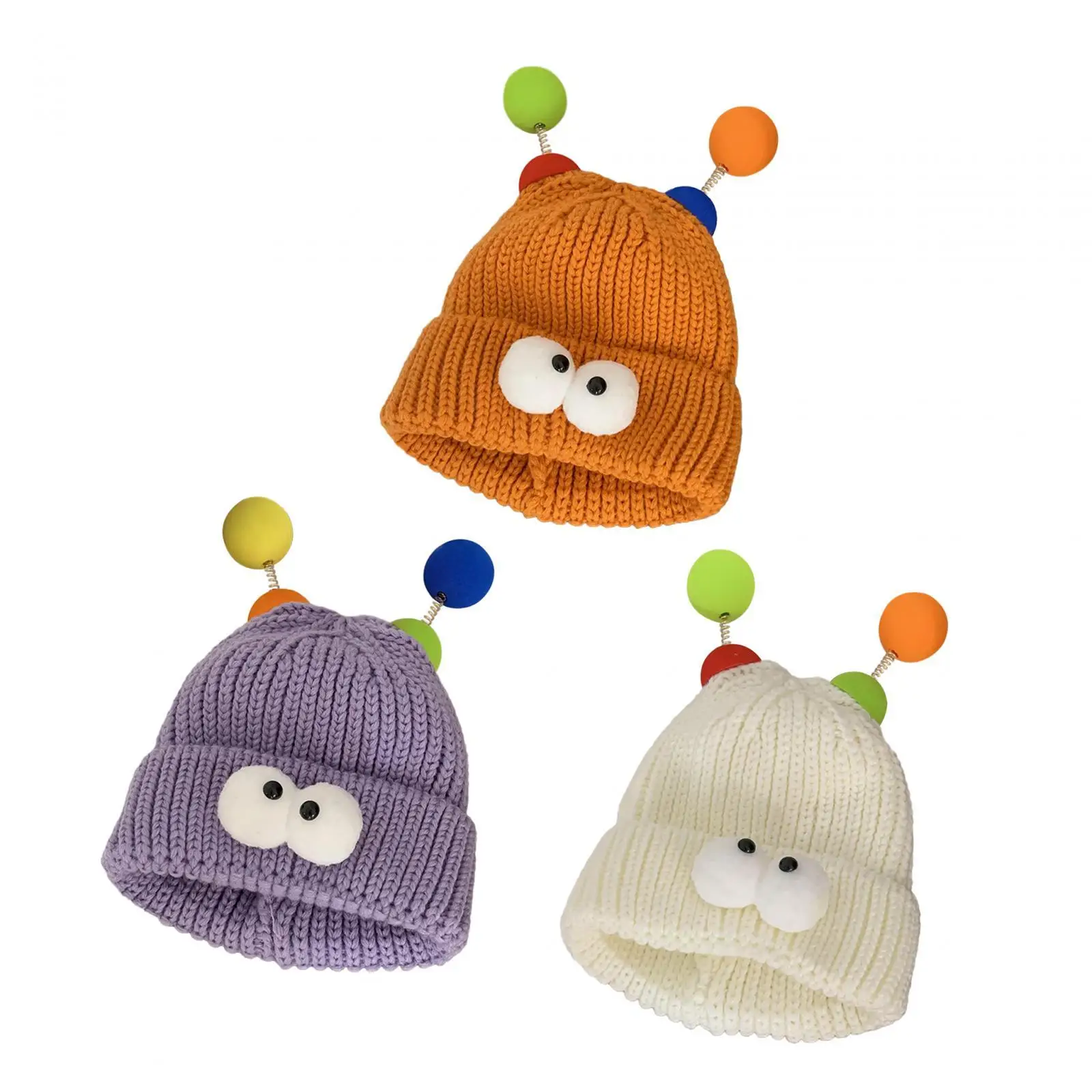 

Little Monster Knit Hat Women Decorative Winter Warm Hat with Cartoon Eyes for Costume Props Walking Climbing Street Camping