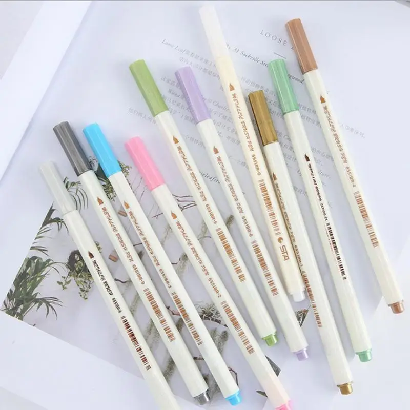 금속 소프트 팁 드로잉 펜, DIY 공예 만들기 페인트 펜, 바위 및 그래피티 아트 페인팅 펜 세트, 세라믹 공예품, 10 가지 색상