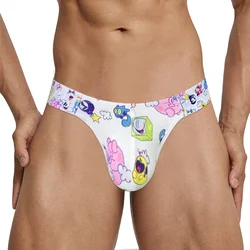 Men's Sexy Modal Colorful Summer Pattern Bikini Briefs with High Fork Horn Design - XXL (L - MP296 - White)