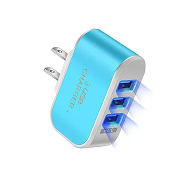 3USB EU US Plug LED Mobile Phone Chargers Multi-Head Travel Charger 3Ports LED Light Phone Charge Adapter EU Plug Charger 8