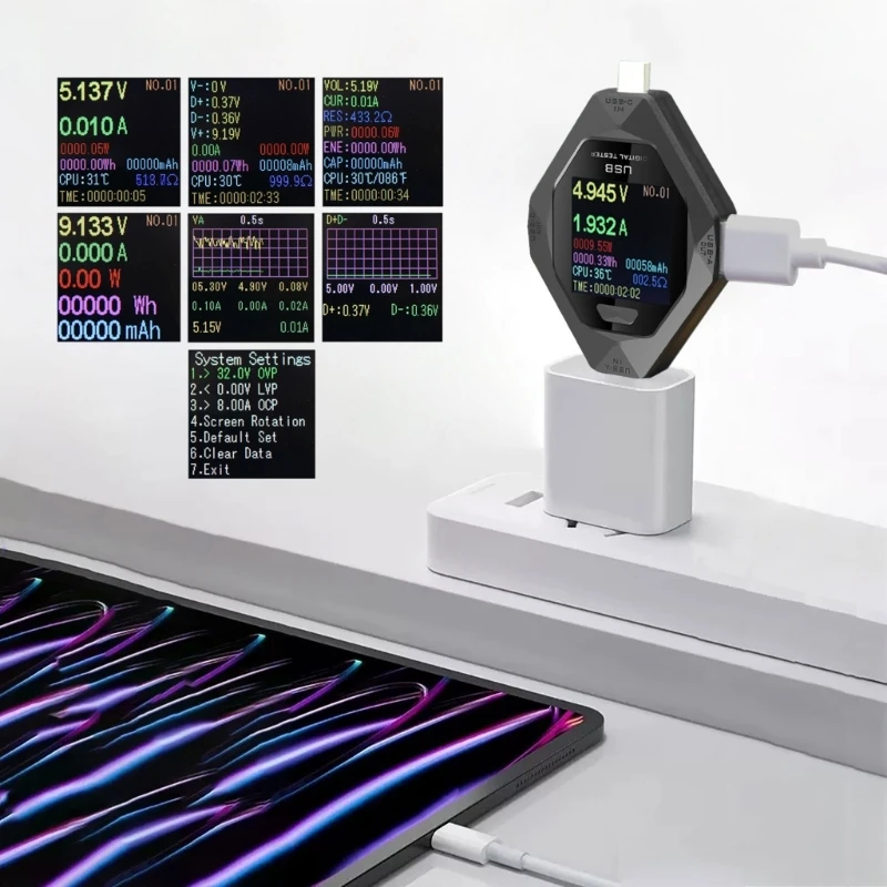 Type C USB Tester USB C Power Delivery Testing Tool For Accurate Voltages Current, Power Readings Detector
