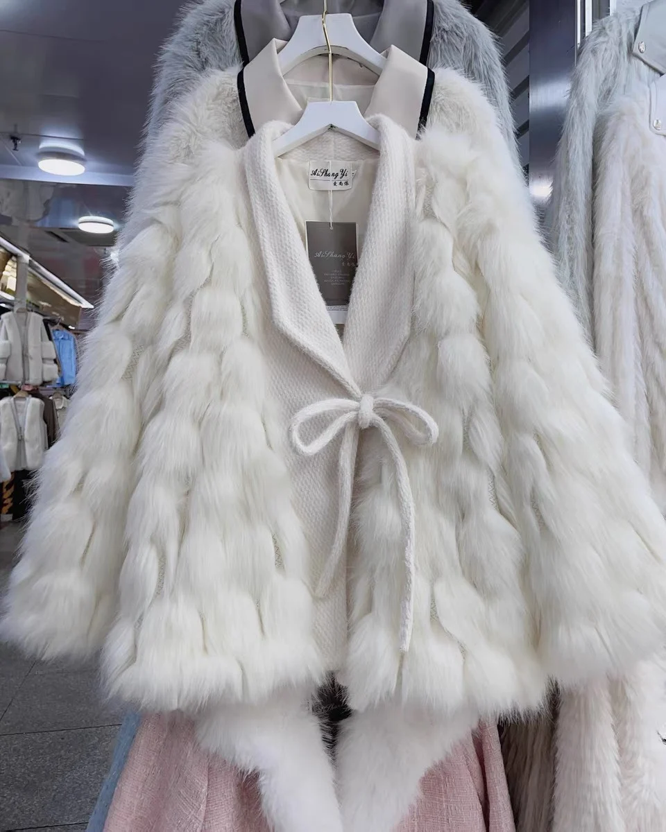 2023 Winter Rhinestone Elegant Temperament Socialite Imitation Fox Fur Coat Female Fashion Young Atmospheric Plush Coats