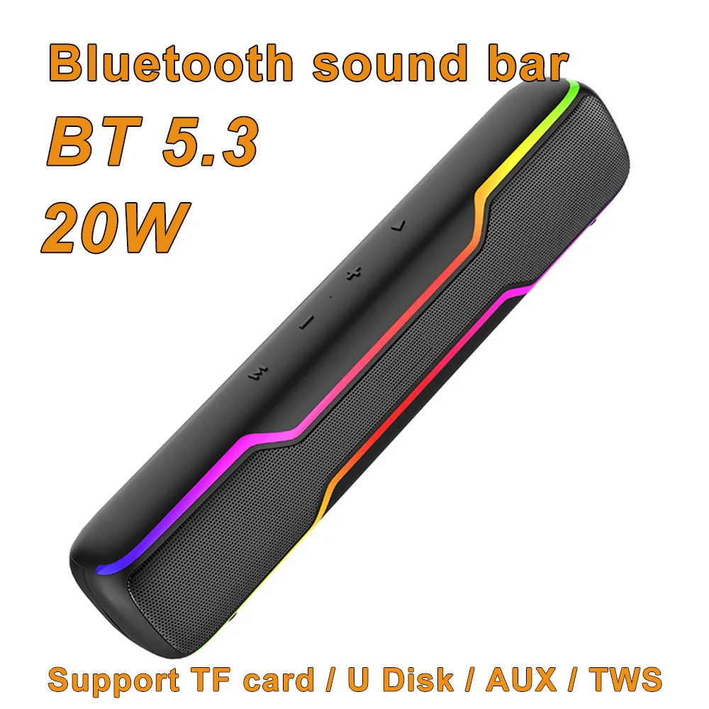 

Powerful Computer Sound Bar Skin-friendly Surface BT5.3 Portable Multi-function Subwoofer with RGB Light Caixa De Som Bluetooth