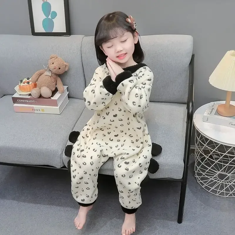 Children's One-piece Pajamas Flannel Winter Rompers New Girls' Coral Fleece Anti Kick and Anti Cold Baby Sleeping Sets for Boys