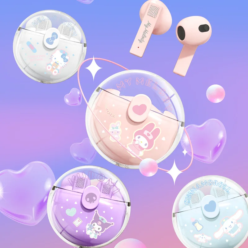 

Cute Cartoon Sanrio Wireless Bluetooth Headset Melody Kuromi Cinnamoroll Noise Reduction Stereo Ear-Mounted Earphone Girl Gift