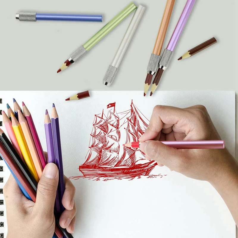 12PCS Metal Color Rod Single-End Pencil Extender Pencil Extender Pen Receptacle Pen Extension Case