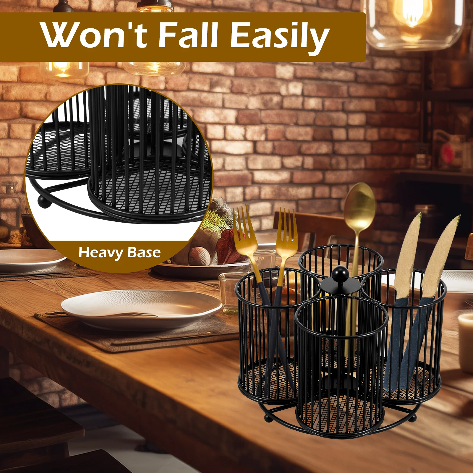Metal Utensil Caddy 360 Degree Rotating Cutlery Holder 3/4/5 Compartment Flatware Storage Basket Kitchen Camping Countertop
