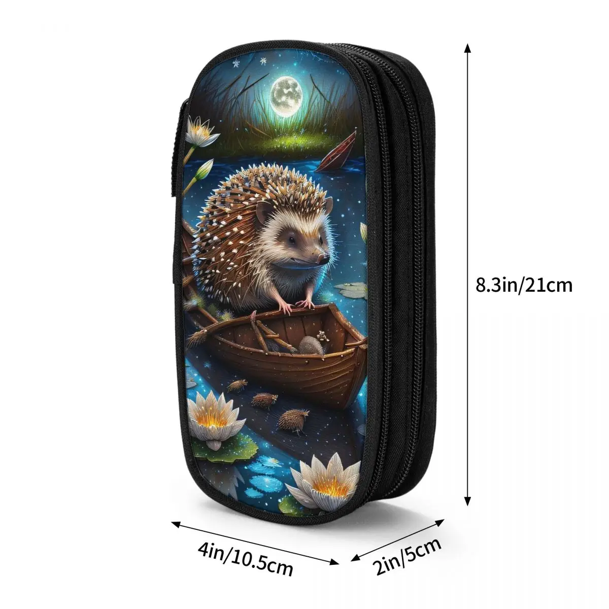 나뭇잎 보트 위의 고슴도치 학생용 연필 케이스 학교 펜 박스 연필 가방 문구 용품 펜 홀더 가방