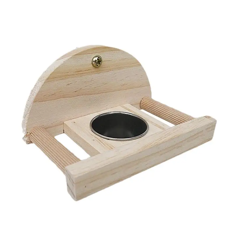 

Bird Feeding Wood Perch Stand Stainless Steel Feeding Cup Parrot Perch Stand Bird Cage Accessory For Parakeet Cockatiel Conure