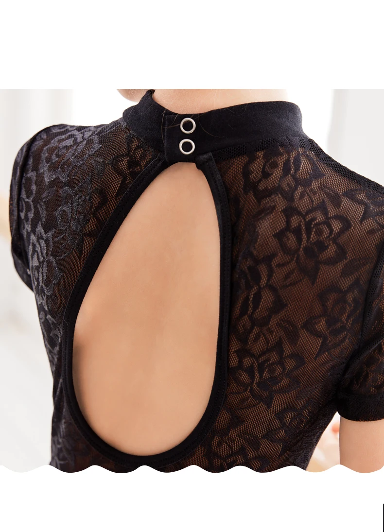 Ballett-Trikot für Mädchen, Spitze, kurzärmelig, Tanzkleidung, Gymnastik, Ganzanzug, Sommer-Übungskleidung – Detail 4
