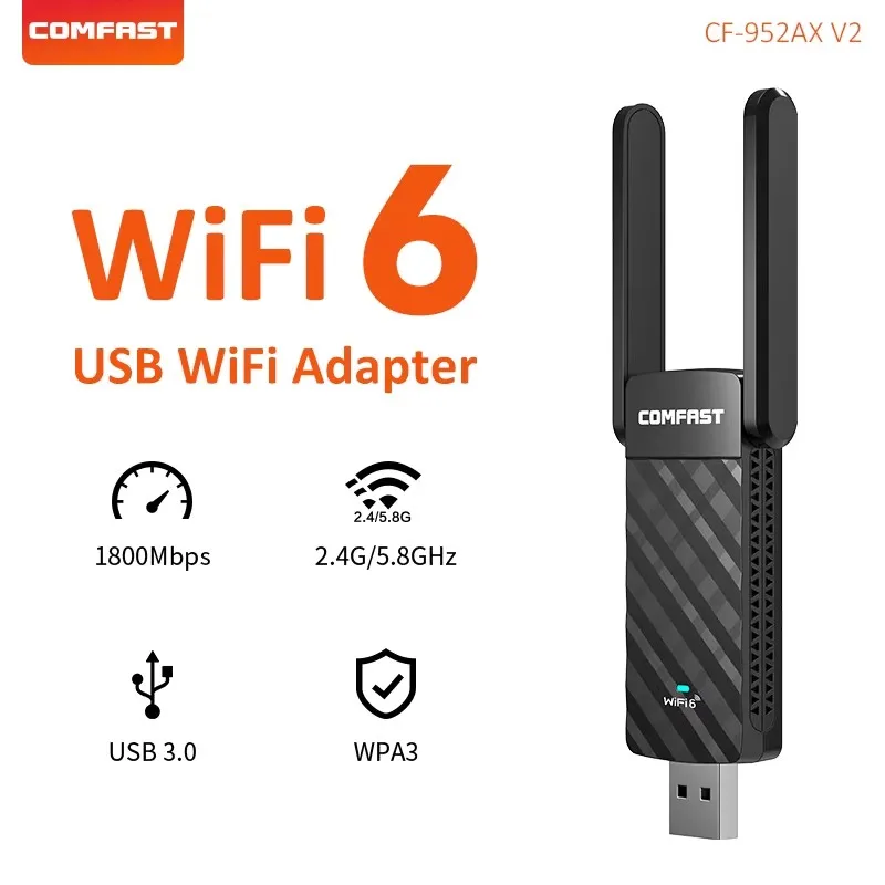 adaptateur usb wifi 6 comfast be6500 ax5400 ax1800 ac1900 ac1300, carte réseau sans fil 2.4g/5ghz/6ghz, clé wifi 7, wi fi 5 Adaptateur USB WiFi 6 COMFAST BE6500 AX5400 AX1800 AC1900 AC1300, carte réseau sans fil 2.4G/5GHz/6GHz, clé WiFi 7, Wi-Fi 5 3