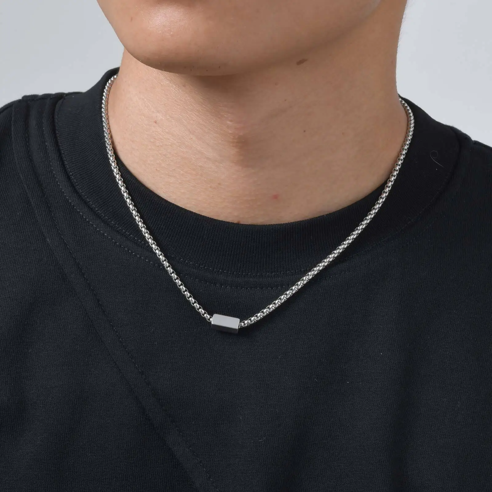 Vnox Edelstahl-Kastenkette für Herren, geometrische quadratische verstellbare Halskette aus Metall, modischer, lässiger Hip-Hop-Schmuck