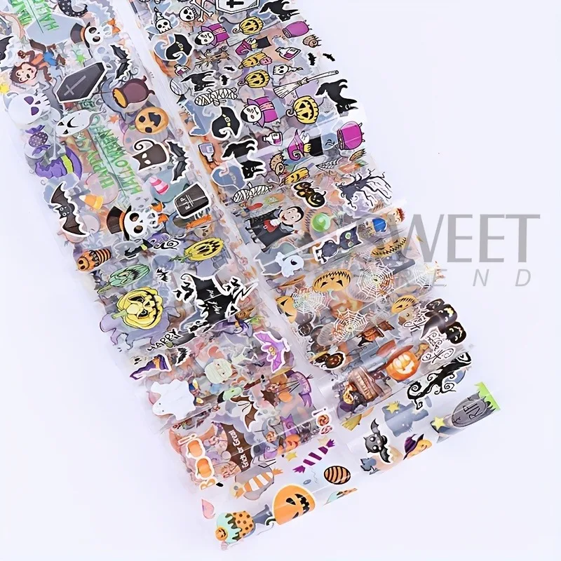 10 Rolls Cartoon Halloween Transfer Nail Foils Black Cat Bat Pumpkins Wiches Starry Sky Paper 2025 Holiday Decor Manicure Decals