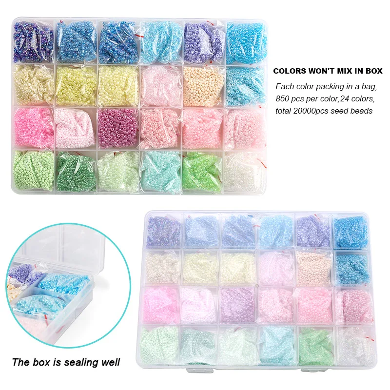 20000pcs 2mm 12/0 Glass Seed Beads For Jewelry Making Supplies Kit Bracelets Necklace Making Kits Alphabet Beads DIY Art Craft