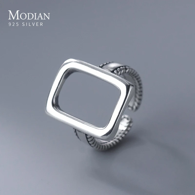 Modian 925 Sterling Silver Fashion Hollow Out Square Stackable Adjustable Finger Rings For Women Anniversary Fine Jewelry Gifts