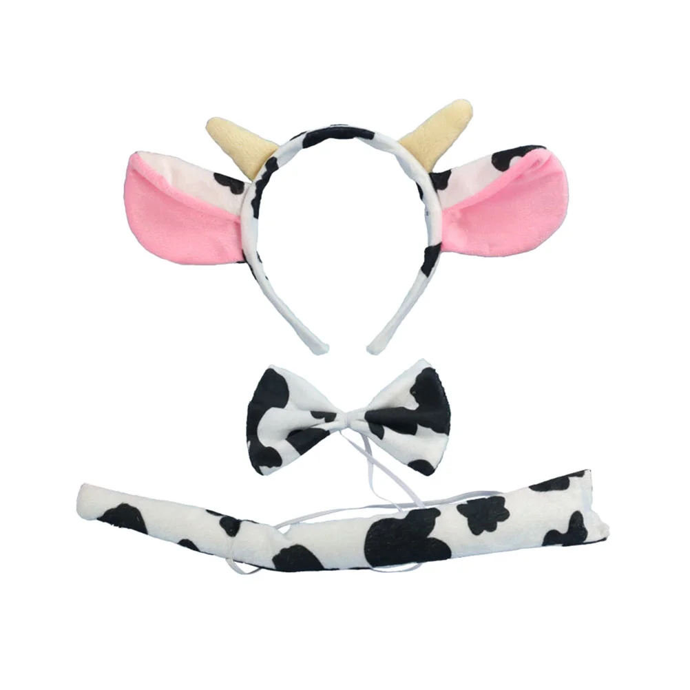 

Cow Headband Set Cute Adorable Ear Bowtie and Tail Costume Accessory for Masquerades Cosplay Costume Party