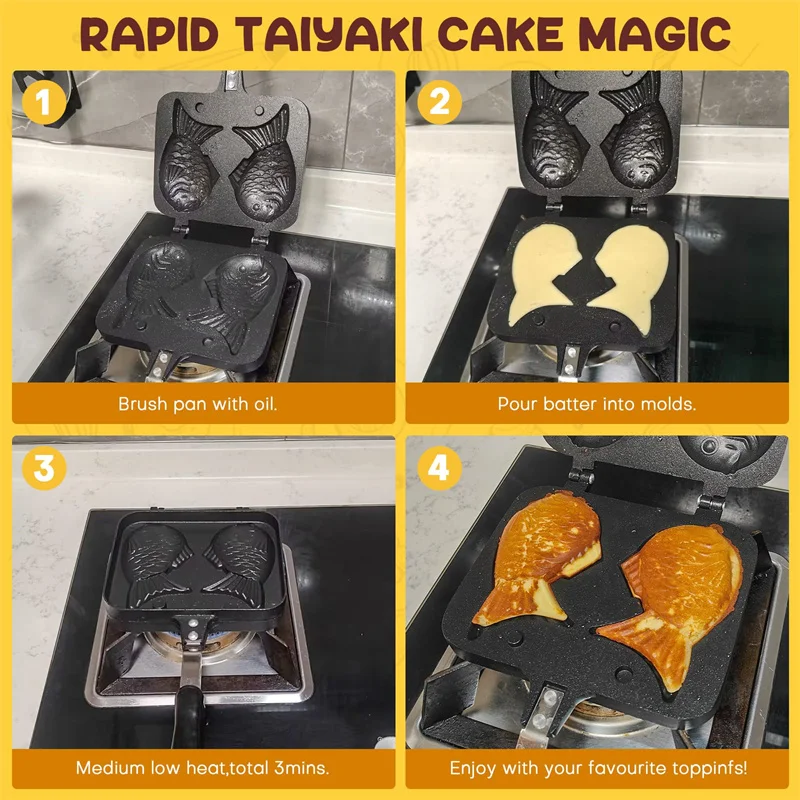 Baking Mould Cake Waffle Maker Japanese Taiyaki Double Fish Shaped Hot Dessert Waffle Cake Maker Pan