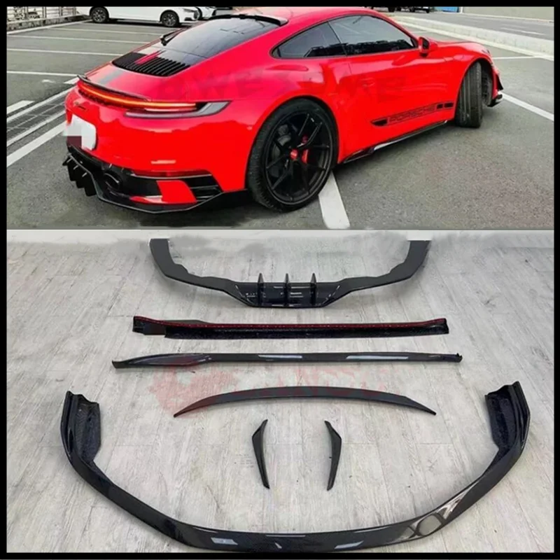

For Porsche 911 992 2019-2023 Sport Version Real Carbon Fiber Front Lip Rear Diffuser Body Side Skirt Kit Trunk Spoiler Refits