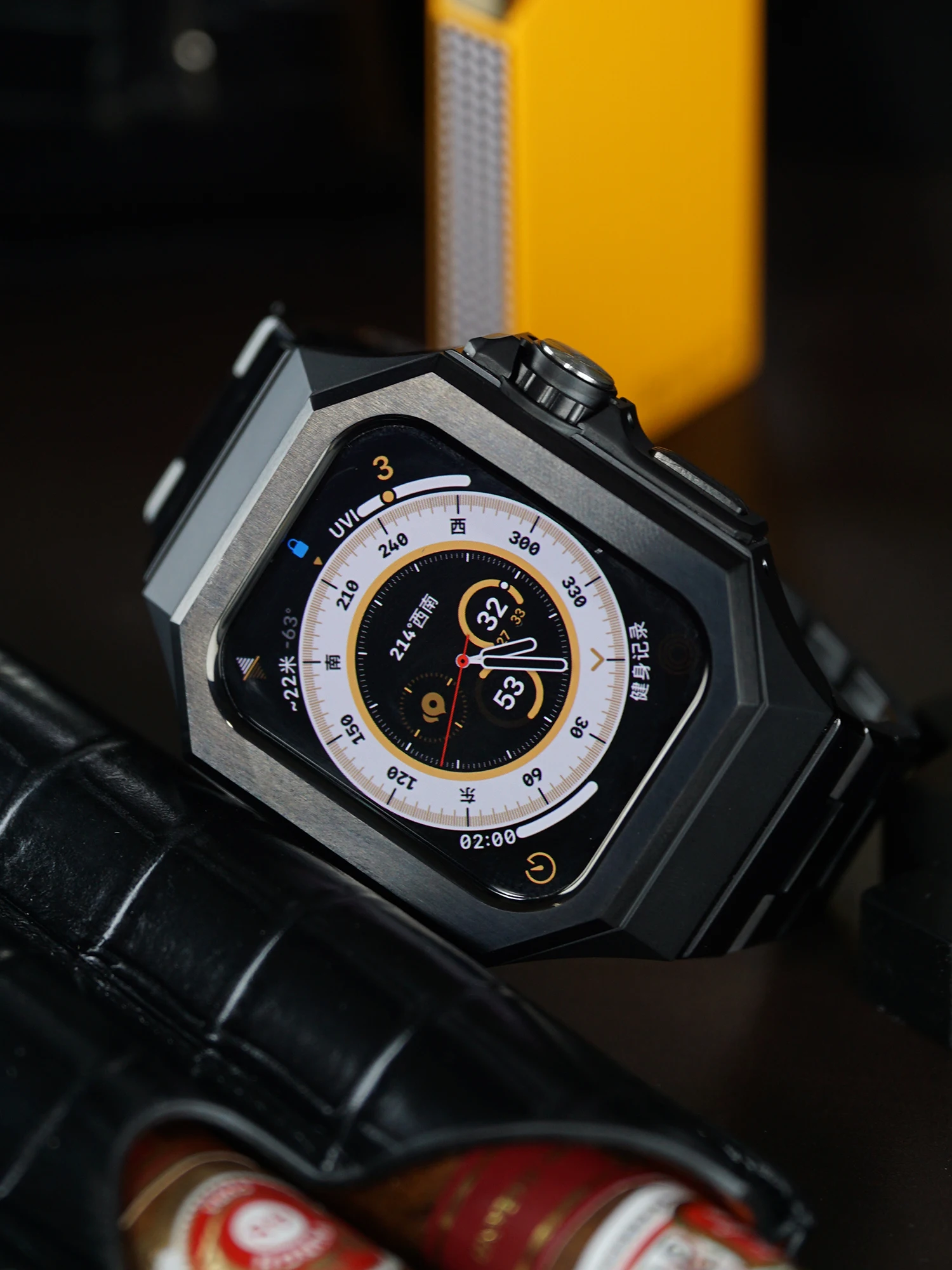 애플 워치용 럭셔리 DIY 수정 키트, 남성용 스테인레스 스틸 케이스 밴드 세트, 고무 스트랩, iWatch Ultra 49mm