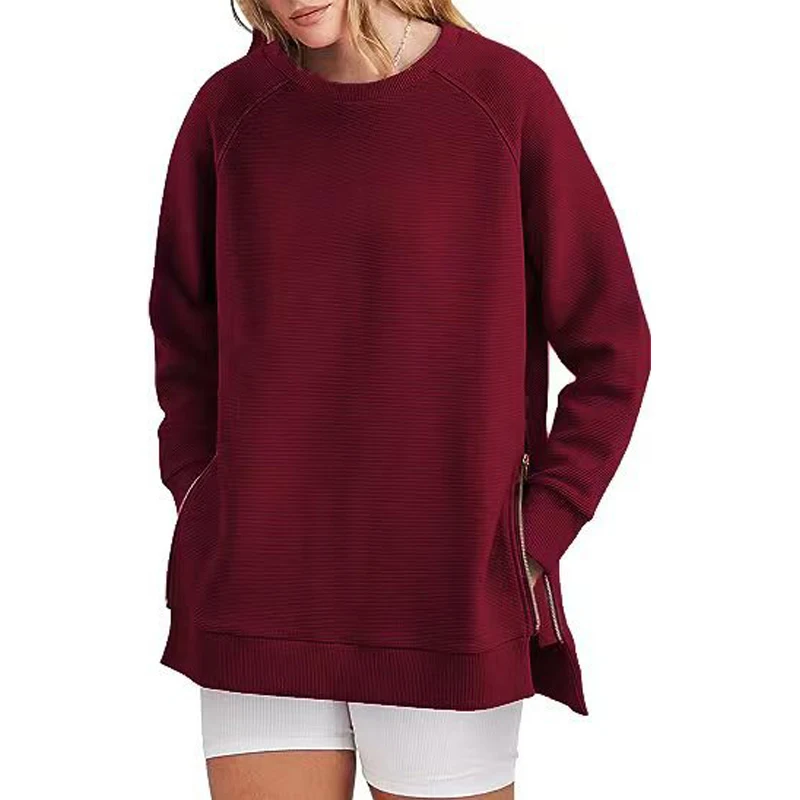 Women's Clothing Autumn and Winter Trendy Simple Casual Zipper Streetwear Oversized Sweatshirts Solid Long Sleeve Pullover Tops