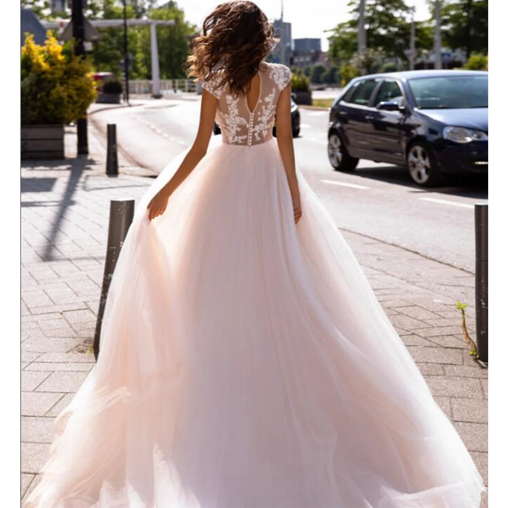 

Vintage Wedding Dress 2024 For Women Boho Vestido De Noiva High Neck Lace Appliqued A-Line Cap Sleeves Tulle Sexy Robe De Mariee