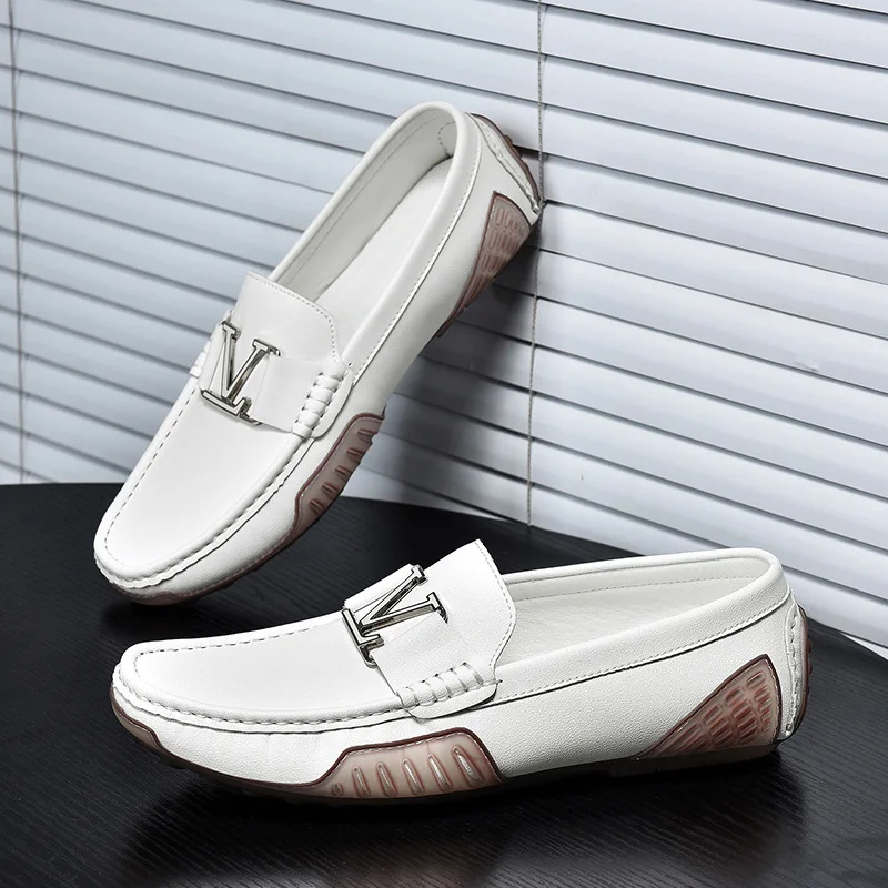 Men's Casual Leather Shoes Cowhide Loafers Soft Luxury Pea Shoes Green Genuine Leather Men's Flats Driving leather shoes men loafers