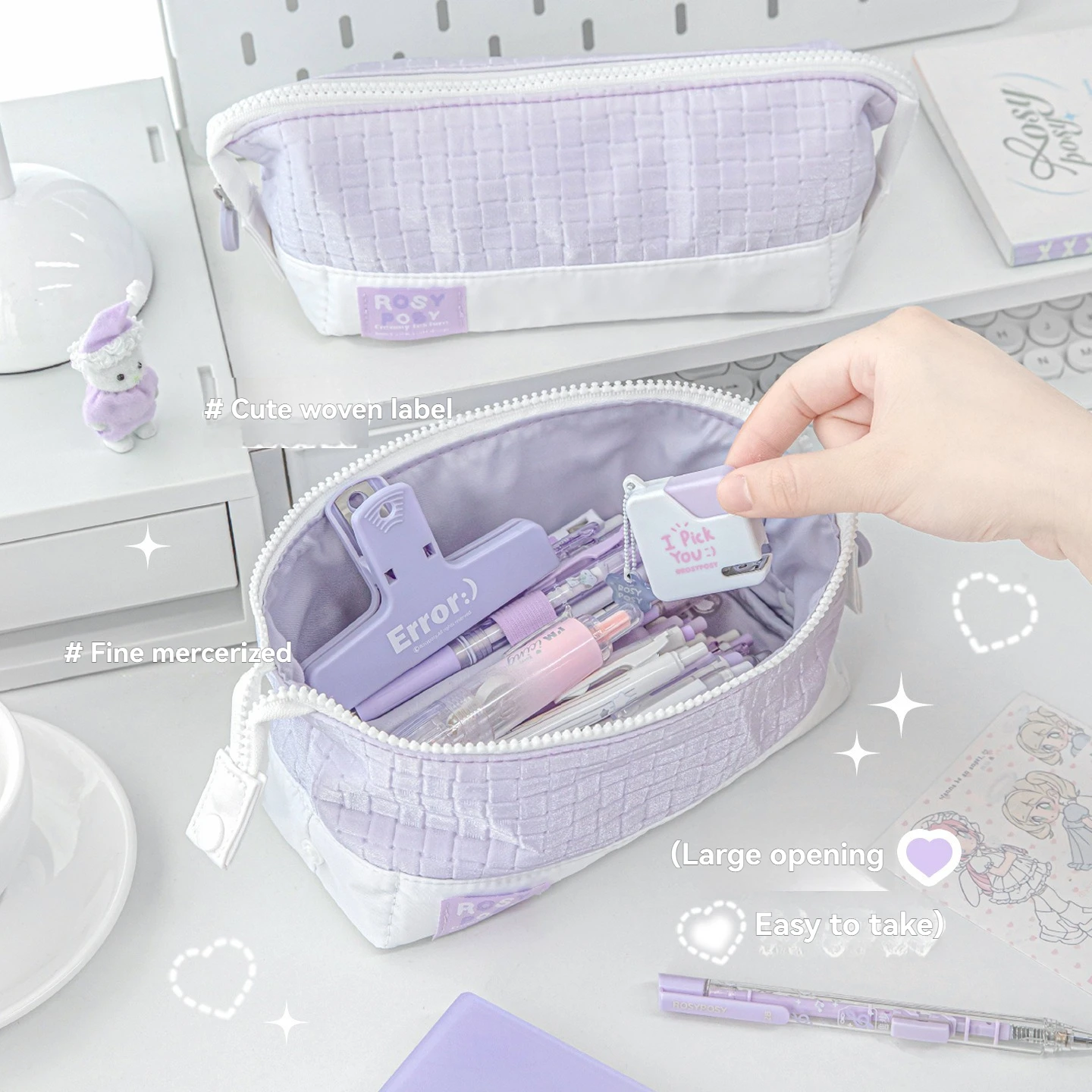 1PC 소프트 플립 펜 가방 면으로 채워진 대용량 대형 오프닝 플립 펜 가방