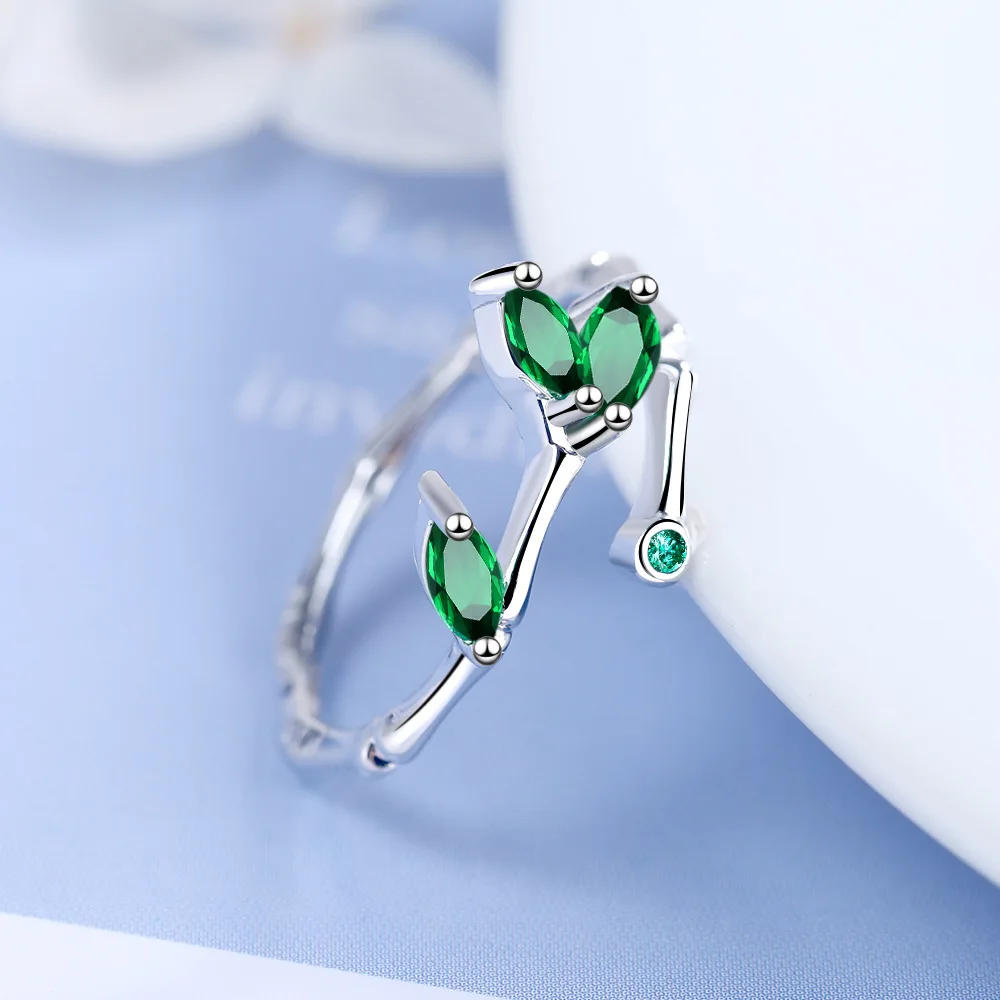Silver Rings 925 Sterling Silver Twig Green Leaf Rings For Women Luxury Designer Jewelry Accessorie GaaBou Jewellery silver rings,silver ring