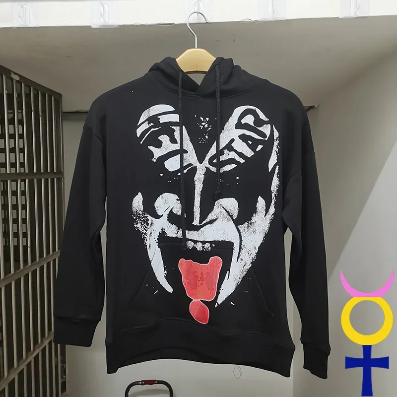 

3XL Men Women Hellstar Hoodies Winter Washed Old Ghost Face Letter Print Hooded Pullover Vintage Hell Star Sweatshirts Hoody