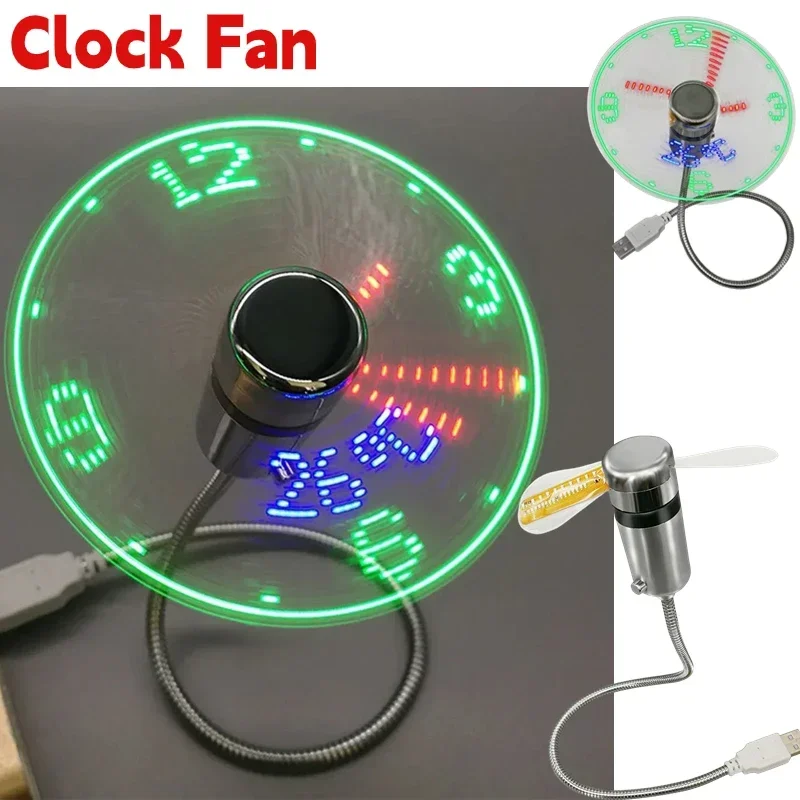 Laptop Desktop Cooler Portable Clock Fan RGB LED Night light 5V USB Hand Fan Real Time Temperature Display Metal Mini Fan for PC portable 2 in 1 automotive car digital electronic lcd clock time thermometer temperature display with blue backlight