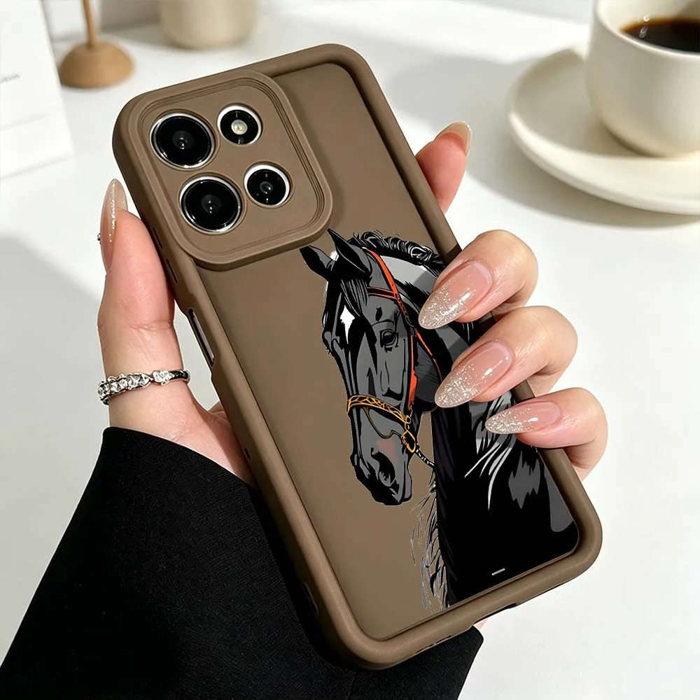 Black Running Horse Pattern Phone Case Cover with Fusion Eye Ladder Design