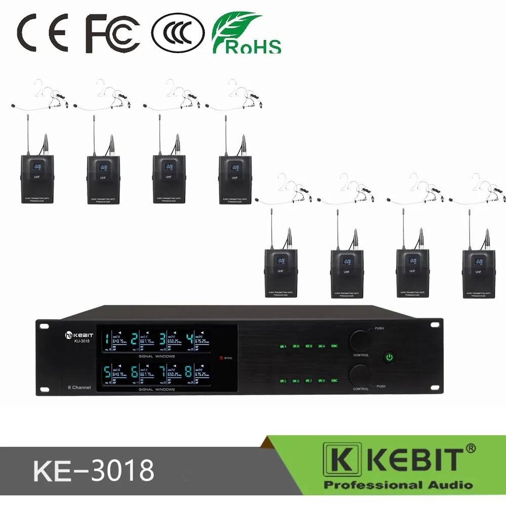 KEBIT KU-3018 8 채널 uhf 마이크 무선 휴대용 전문 주파수 산업용 헤드셋 마이크