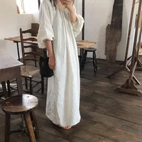 Vintage Cotton Linen Mori Dress Women Loose Drawstring Bell Long Sleeve Ruffles Maxi Dresses Retro Mori Girl Large Swing Skirt - Image 4