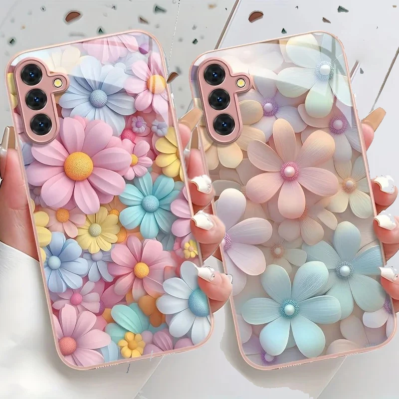 Luxuriöse Retro-Blumen-Handyhülle für Samsung S26 S25 S24 S23 S22 S21 S20 Note20 FE Edge Plus Ultra 4G 5G Rückseite aus gehärtetem Glas
