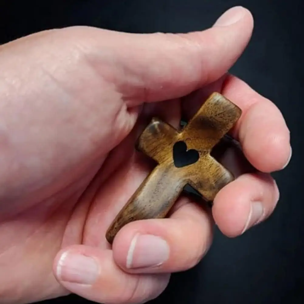 Olive Wood Handheld Wooden Cross Mini Pocket Stress Relief Spiritual Companion Cross My Heart Encouragement Gift