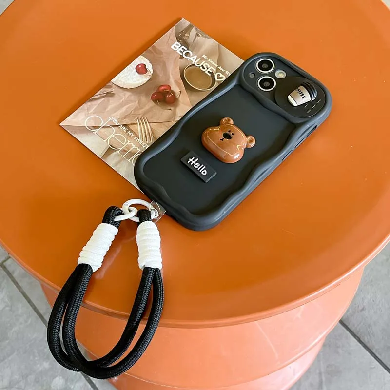 Modni ovitek za zapestje z motivom kavnega medvedka, odporen proti udarcem, za iPhone 15 Pro Max 14 Plus 13 12 11 Pro Max, mehak ovitek za iPhone 14 Pro Max_voghion.com