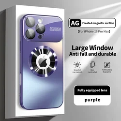 Titanium Metallic Luxury Matte Case with Magsafe and Glass Lens Protection Cover - iPhone 15 Plus (Purple)